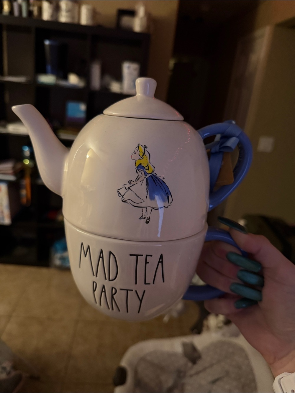 Rae Dunn Alice in Wonderland tea pot and cup combo